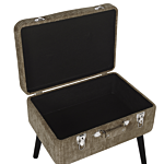 Stool With Storage Beige Corduroy Upholstered Black Legs Suitcase Design Buttoned Top Beliani