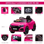 Homcom Compatible 6v Battery-powered Kids Electric Ride On Car Audi Rs Q8 Toy With Parental Remote Control Music Lights Usb Mp3 Bluetooth Pink