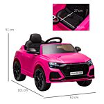 Homcom Compatible 6v Battery-powered Kids Electric Ride On Car Audi Rs Q8 Toy With Parental Remote Control Music Lights Usb Mp3 Bluetooth Pink