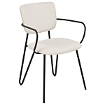 Set Of 2 Dining Chairs Cream Polyester Structural Fabric Upholstery Black Metal Legs Armless Curved Backrest Modern Contemporary Design Beliani