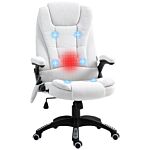 Vinsetto Massage Recliner Chair Heated Office Chair With Six Massage Points Linen-feel Fabric 360° Swivel Wheels Cream White