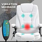 Vinsetto Massage Recliner Chair Heated Office Chair With Six Massage Points Linen-feel Fabric 360° Swivel Wheels Cream White