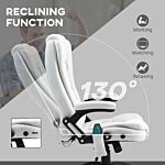 Vinsetto Massage Recliner Chair Heated Office Chair With Six Massage Points Linen-feel Fabric 360° Swivel Wheels Cream White