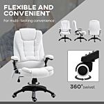 Vinsetto Massage Recliner Chair Heated Office Chair With Six Massage Points Linen-feel Fabric 360° Swivel Wheels Cream White