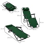 Outsunny 2 Pack 2 In 1 Sun Lounger Folding Reclining Chairs Garden Outdoor Camping Adjustable Back With Pillow, Green