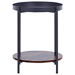 Side Table Dark Wood With Black Iron Particle Board Ø 41 Cm Shelf Round Removable Tray Top Industrial Modern Living Room Bedroom Beliani