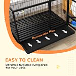 Pawhut 43" Heavy Duty Dog Crate On Wheels W/ Bowl Holder, Removable Tray, Detachable Top, Double Doors For L, Xl Dogs