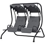 Outsunny Canopy Swing Chair Modern Garden Swing Seat Outdoor Relax Chairs W/ 2 Separate Chairs, Cushions And Removable Shade Canopy, Grey