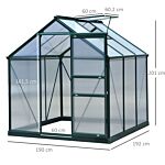 Outsunny Large Walk-in Greenhouse Polycarbonate Garden Greenhouse Plants Grow Galvanized Base Aluminium Frame W/ Slide Door, 6 X 6 Ft