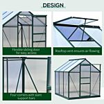 Outsunny Large Walk-in Greenhouse Polycarbonate Garden Greenhouse Plants Grow Galvanized Base Aluminium Frame W/ Slide Door, 6 X 6 Ft