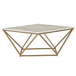 Coffee Table Beige Tabletop Gold Metal Base 80 X 80 Cm Manufactured Wood Marble Finish Glamorous Design Beliani