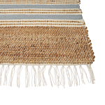 Area Rug Beige And Light Blue Jute 80 X 150 Cm Rectangular Dhurrie With Tassels Striped Pattern Handwoven Boho Style Hallway Beliani