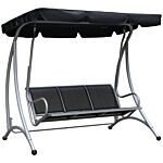 Outsunny 3 Seater Bench Steel Outdoor Patio Porch Swing Chair With Adjustable Canopy - Black