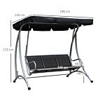 Outsunny 3 Seater Bench Steel Outdoor Patio Porch Swing Chair With Adjustable Canopy - Black