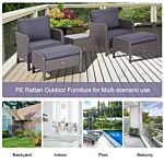 Outsunny 2 Seater Rattan Garden Furniture Set Wicker Weave Sofa Chair With Footstool And Coffee Table Thick Cushions Dark Grey