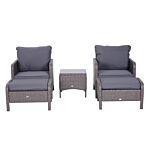 Outsunny 2 Seater Rattan Garden Furniture Set Wicker Weave Sofa Chair With Footstool And Coffee Table Thick Cushions Dark Grey