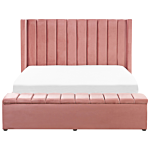 Eu Super King Size Panel Bed Pink Velvet 6ft Slatted Base High Headrest With Storage Bench Beliani