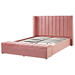 Eu Super King Size Panel Bed Pink Velvet 6ft Slatted Base High Headrest With Storage Bench Beliani