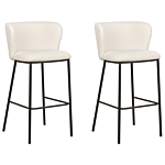 Set Of 2 Bar Chairs White Boucle Upholstery Black Metal Legs Armless Stools Curved Backrest Modern Dining Room Kitchen Beliani