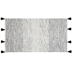 Rug Black And White Wool 80 X 150 Cm With Tassels Geometric Diamond Pattern Hand Woven Flatweave Beliani