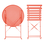 3 Piece Bistro Set Coral Red Metal Folding Slatted Seat Back Outdoor Beliani