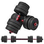 Homcom 30kg 2 In 1 Adjustable Dumbbells Weight Set, Dumbbell Hand Weight Barbell For Body Fitness, Lifting Training For Home, Office, Gym, Black