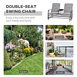 Outsunny Metal Double Swing Chair Glider Rocking Chair Seat Outdoor Seater Garden Furniture Patio Porch With Table