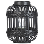 Candle Lantern Black Bamboo Wood 30 Cm With Glass Candle Holder Boho Style Indoor Beliani