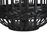 Candle Lantern Black Bamboo Wood 30 Cm With Glass Candle Holder Boho Style Indoor Beliani