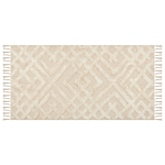 Area Rug Beige Cotton 80 X 150 Cm Minimalistic Tufted Shaggy With Tassels Design Geometric Pattern Living Room Bedroom Beliani