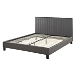 Panel Bed Grey Faux Leather Upholstery Eu Double Size 4ft6 With Slatted Base Headboard Beliani