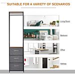 Homcom Chest Of Drawers With Coat Rack Steel Frame 3 Drawers Bedroom Hallway Home Furniture Black Brown