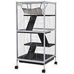 Pawhut Small Animal Cage Pet Play House With Wheels Platforms Light Grey