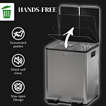 Homcom 2 X 20l Pedal Bin, Steel Dual Kitchen Bin With Soft Close Lid, Removable Inner Buckets, Fingerprint-proof, Silver