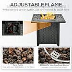 Outsunny Square Propane Gas Fire Pit Table, 40000 Btu Rattan Smokeless Firepit Patio Heater W/ Protective Cover, Lava Rocks And Lid, 71x71x62cm, Black