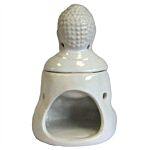 Sitting Buddha Oil Burner - White