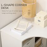 Homcom L-shaped Corner Computer Desk Study Table Pc Work W/ Storage Shelf Drawer Smooth Slide Office Home Workstation Space Saving - White