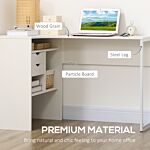 Homcom L-shaped Corner Computer Desk Study Table Pc Work W/ Storage Shelf Drawer Smooth Slide Office Home Workstation Space Saving - White