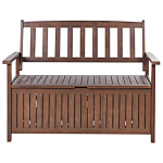 Garden Bench With Storage Dark Solid Acacia Wood Grey Cushion 120 X 60 Cm 2 Seater Outdoor Patio Rustic Traditional Style Beliani