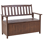 Garden Bench With Storage Dark Solid Acacia Wood Grey Cushion 120 X 60 Cm 2 Seater Outdoor Patio Rustic Traditional Style Beliani