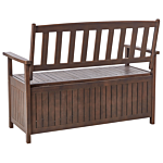 Garden Bench With Storage Dark Solid Acacia Wood Grey Cushion 120 X 60 Cm 2 Seater Outdoor Patio Rustic Traditional Style Beliani