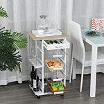 Homcom Rolling Kitchen Cart, Utility Storage Cart With 4 Basket Drawers & Side Racks, Wheels For Dining Room, Brown