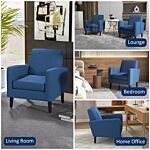 Homcom Modern Accent Chair, Occasional Chair With Rubber Wood Legs For Living Room, Bedroom, Blue