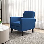 Homcom Modern Accent Chair, Occasional Chair With Rubber Wood Legs For Living Room, Bedroom, Blue