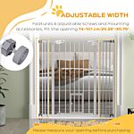 Pawhut Extra Tall Pet Gate, Indoor Dog Safety Gate, With Cat Flap, Auto Close, 74-101cm Wide - White