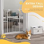 Pawhut Extra Tall Pet Gate, Indoor Dog Safety Gate, With Cat Flap, Auto Close, 74-101cm Wide - White