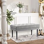 Homcom Entryway Bench, Bed End Bench, Button Tufted Window Seat, Upholstered Accent Stool For Living Room, Bedroom, Hallway, Grey