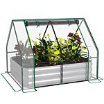 Outsunny Raised Garden Bed With Greenhouse, Steel Planter Box With Plastic Cover, Roll Up Window, Dual Use For Flowers, Vegetables, 127 X 95 X 92cm