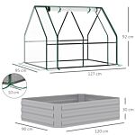 Outsunny Raised Garden Bed With Greenhouse, Steel Planter Box With Plastic Cover, Roll Up Window, Dual Use For Flowers, Vegetables, 127 X 95 X 92cm