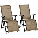 Outsunny Set Of 2 Outdoor Sun Lounger Adjustable Folding Steel Chaise Reclining Lounge Chairs With 10 Back And Leg Positions, Beige